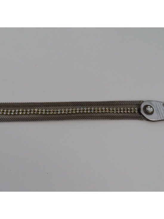 Sand Castle Womens Silver Tone Leather Metal Mesh Studded Rhinestone Belt VTG main image 5